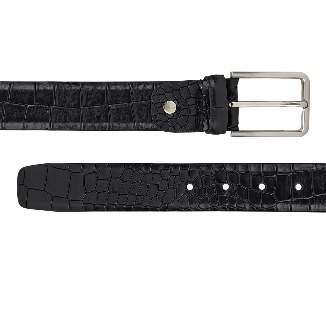 Croco-Texture Leather Men's Gift Set - Black