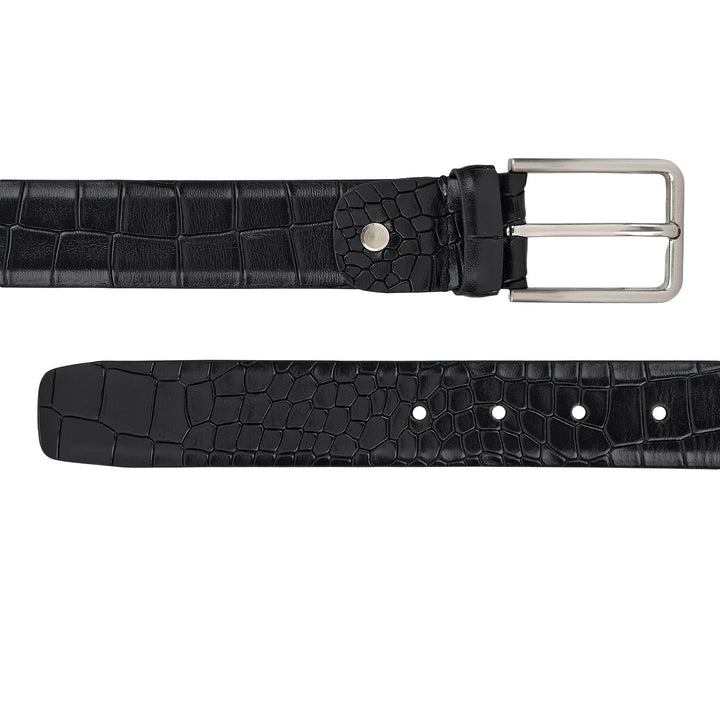 Croco-Texture Leather Men's Gift Set - Black
