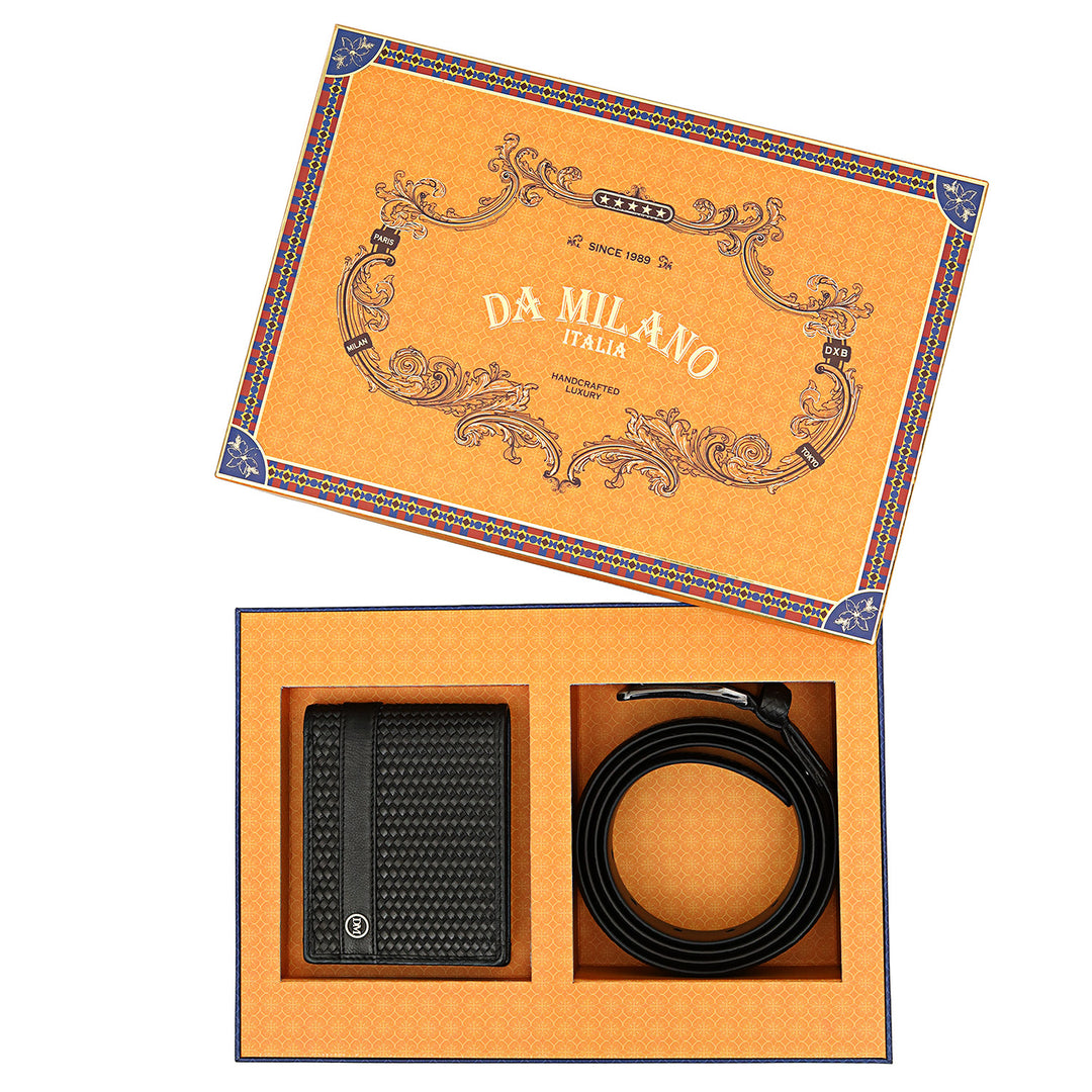 Mat-Emboss Leather Men's Gift Set - Black