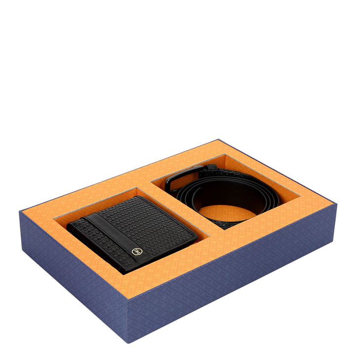 Mat-Emboss Leather Men's Gift Set - Black