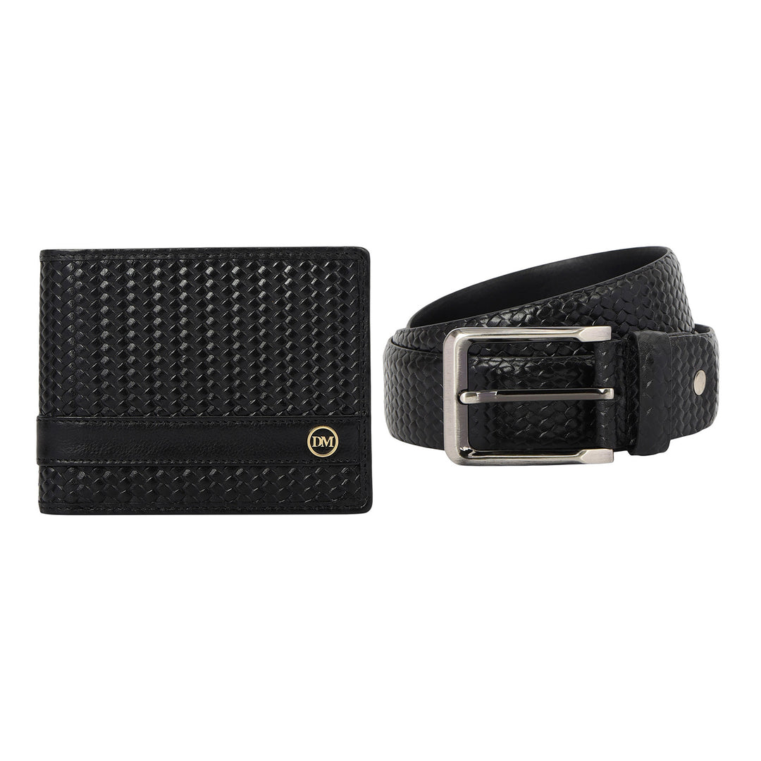 Mat-Emboss Leather Men's Gift Set - Black