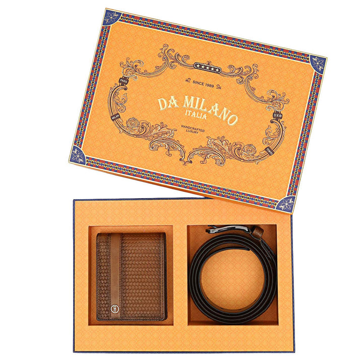 Mat-Emboss Leather Men's Gift Set - Cognac