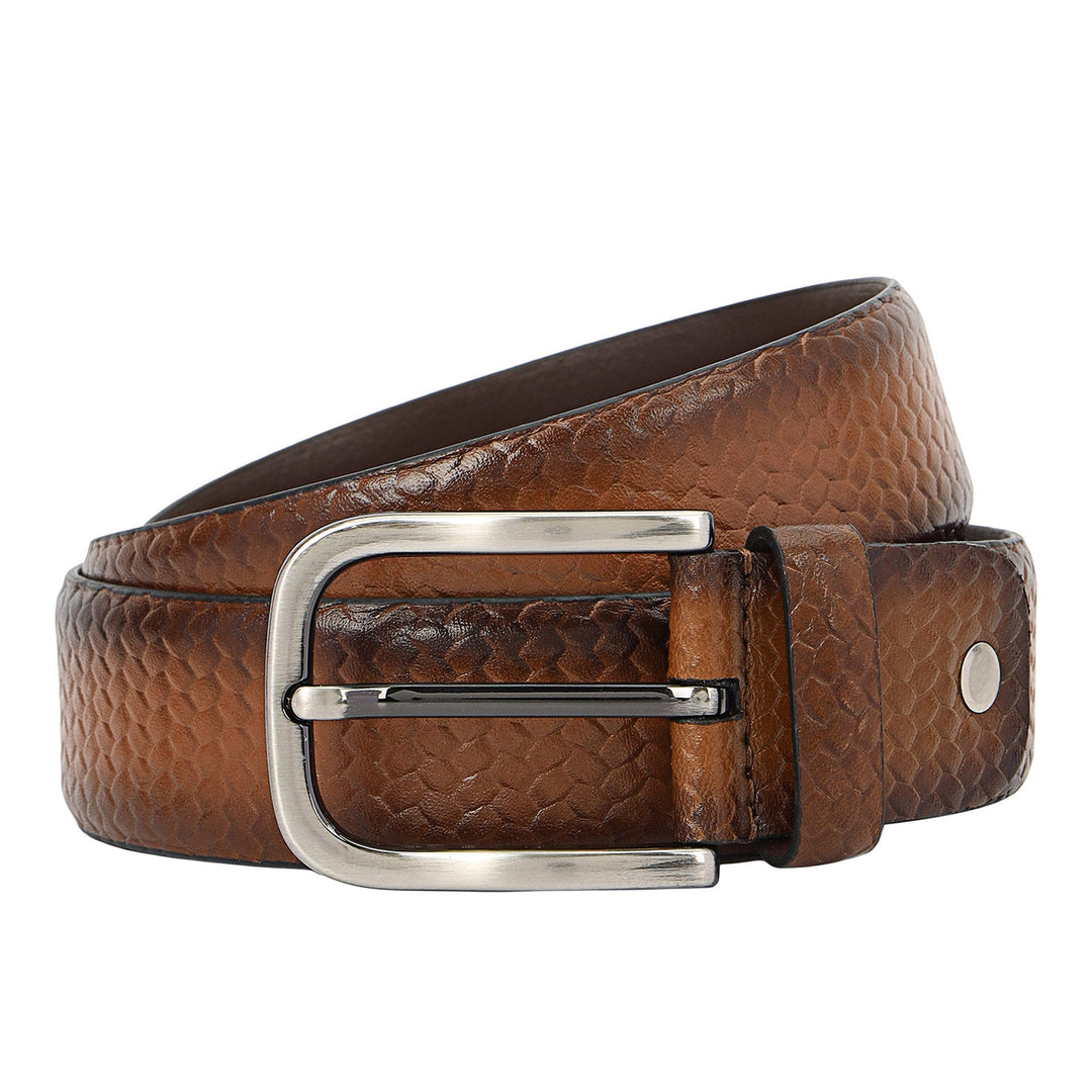 Mat-Emboss Leather Men's Gift Set - Cognac
