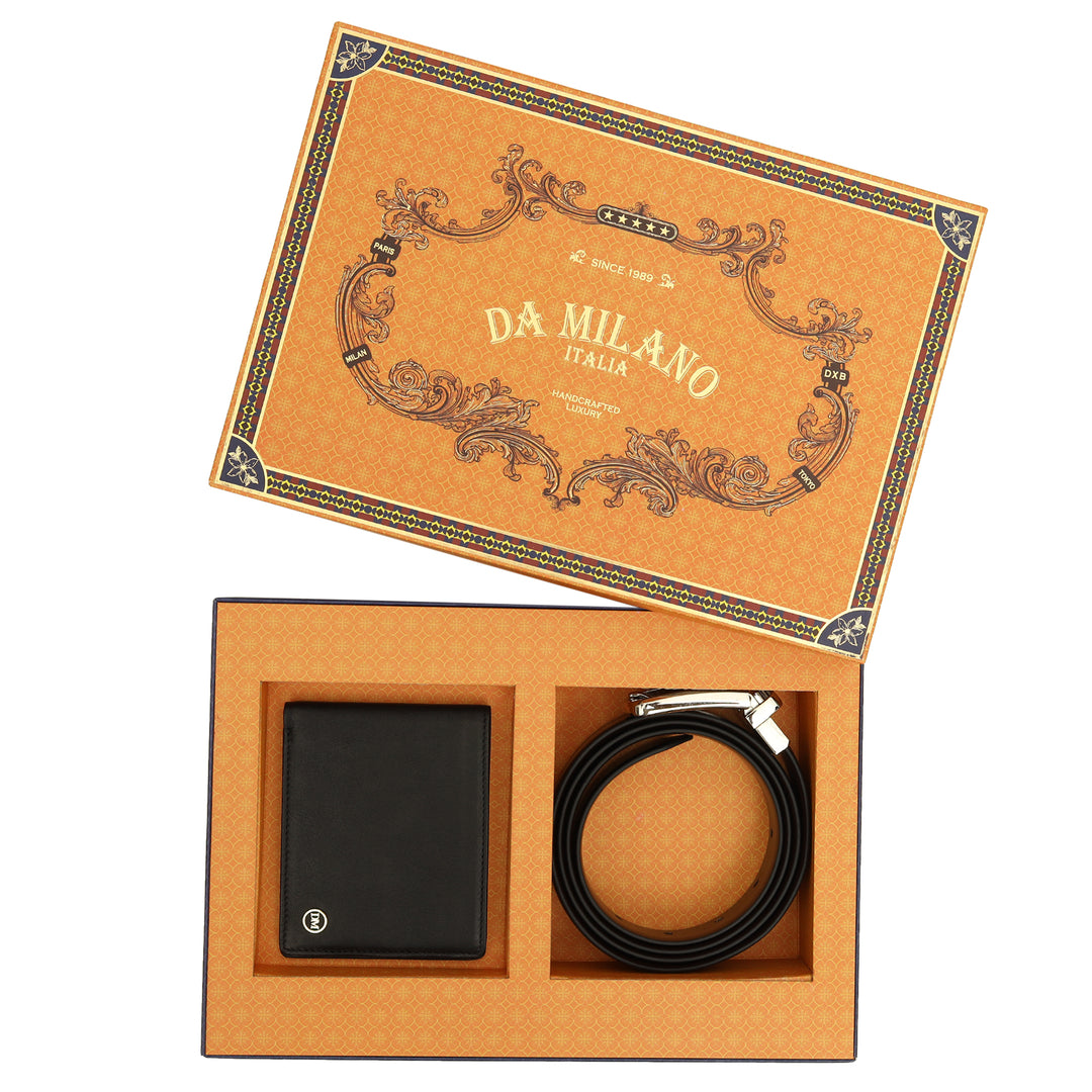 Plain Leather Men's Gift Set - Black