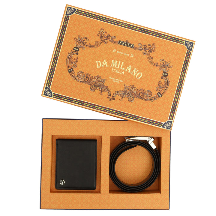 Plain Leather Men's Gift Set - Black
