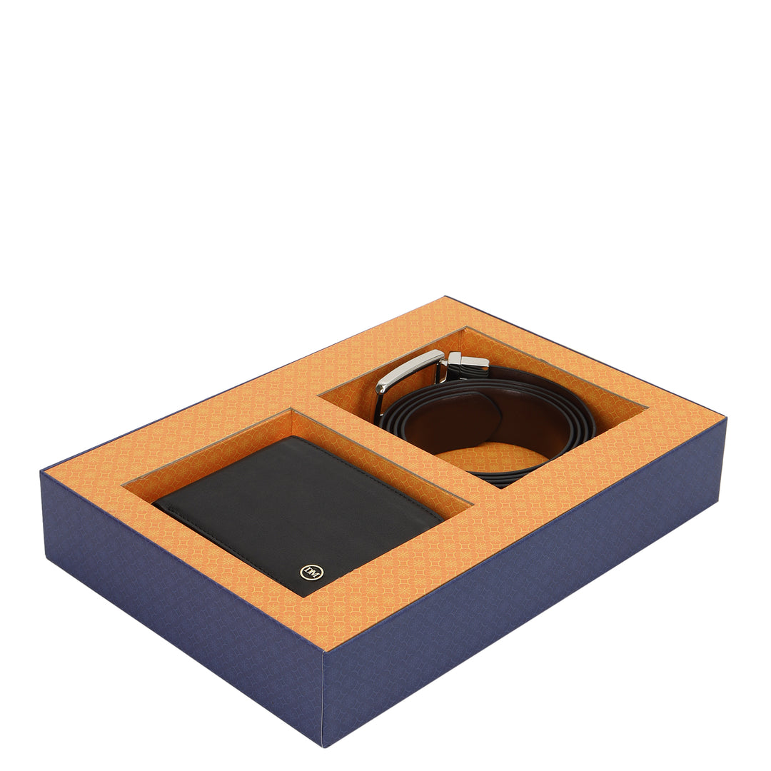Plain Leather Men's Gift Set - Black