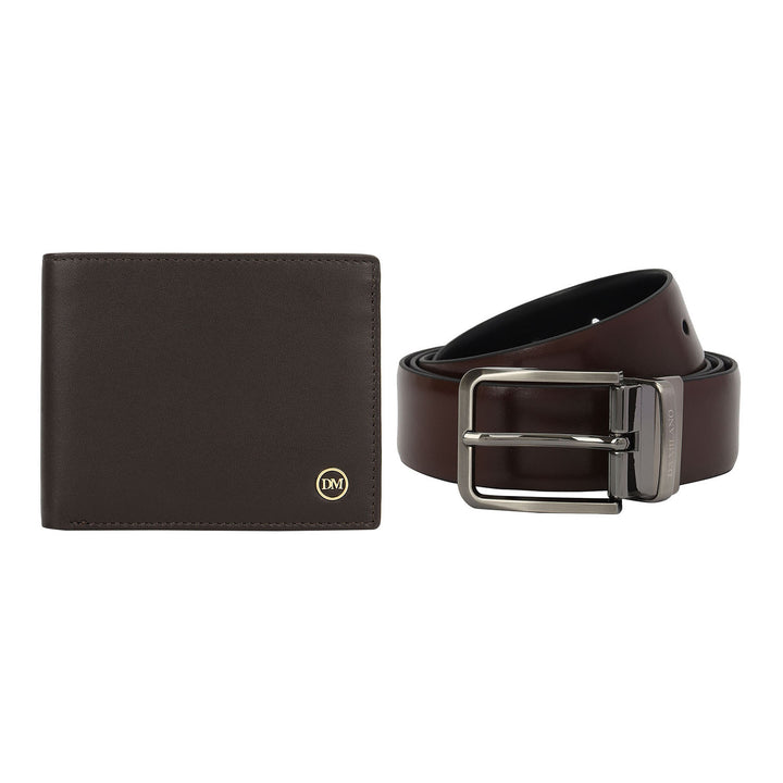 Plain Leather Men's Gift Set - Brown