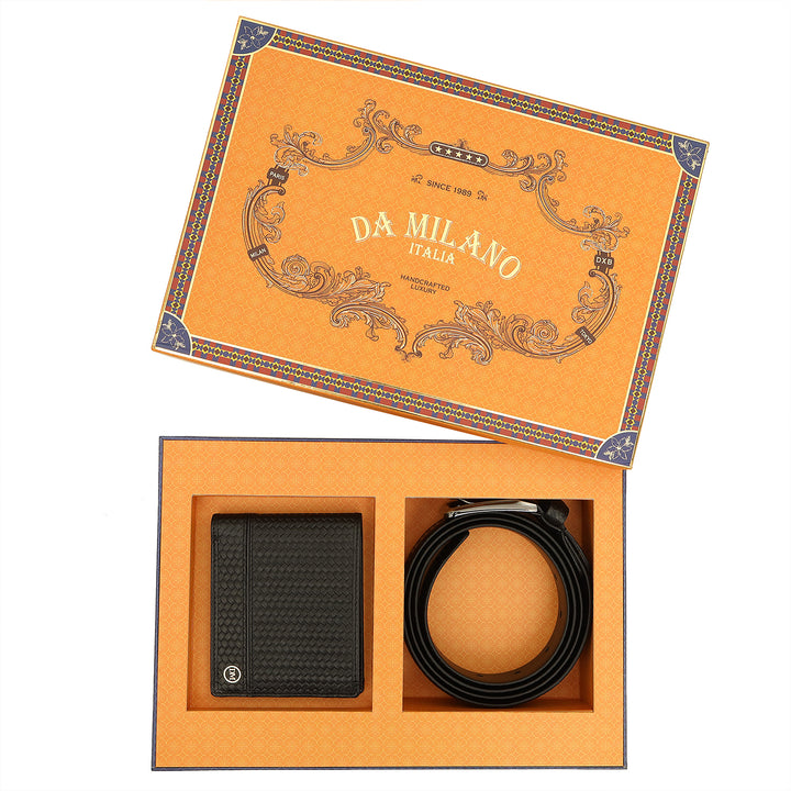 Embossed Leather Men's Gift Set - Black