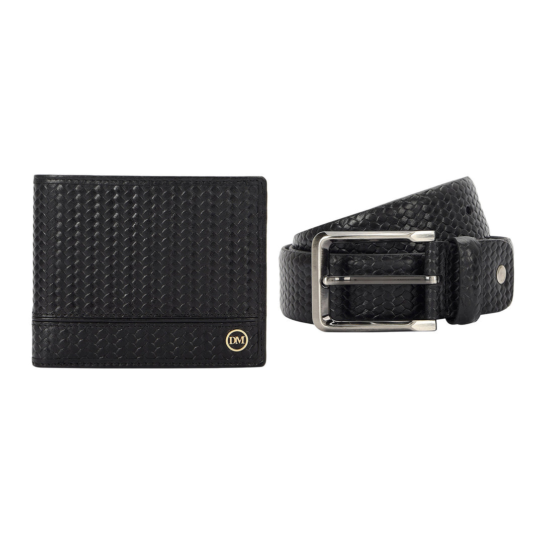 Embossed Leather Men's Gift Set - Black