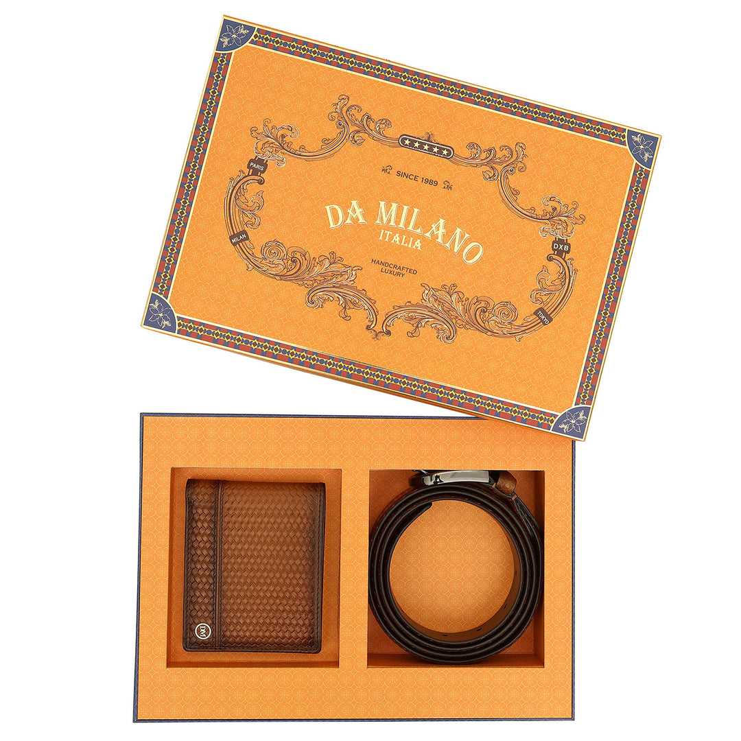 Embossed Leather Men's Gift Set - Cognac