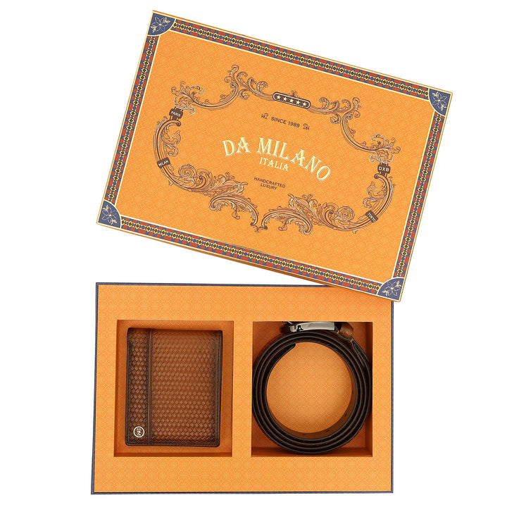 Embossed Leather Men's Gift Set - Cognac