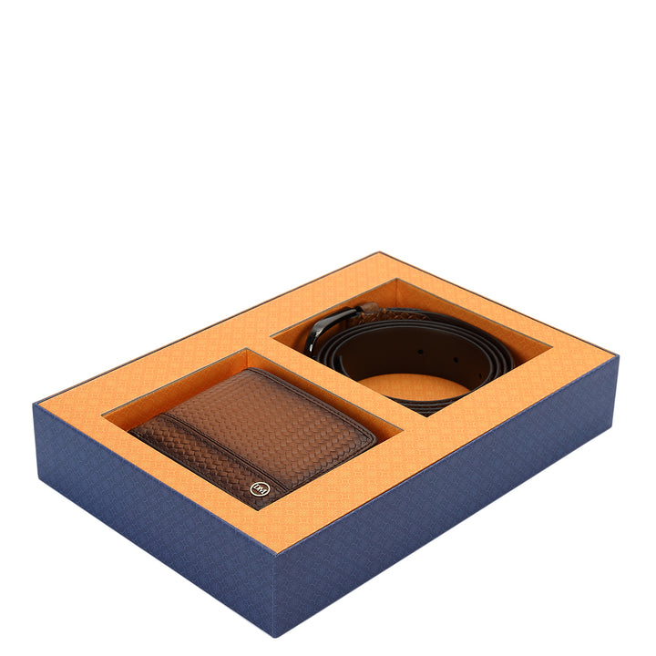 Embossed Leather Men's Gift Set - Cognac
