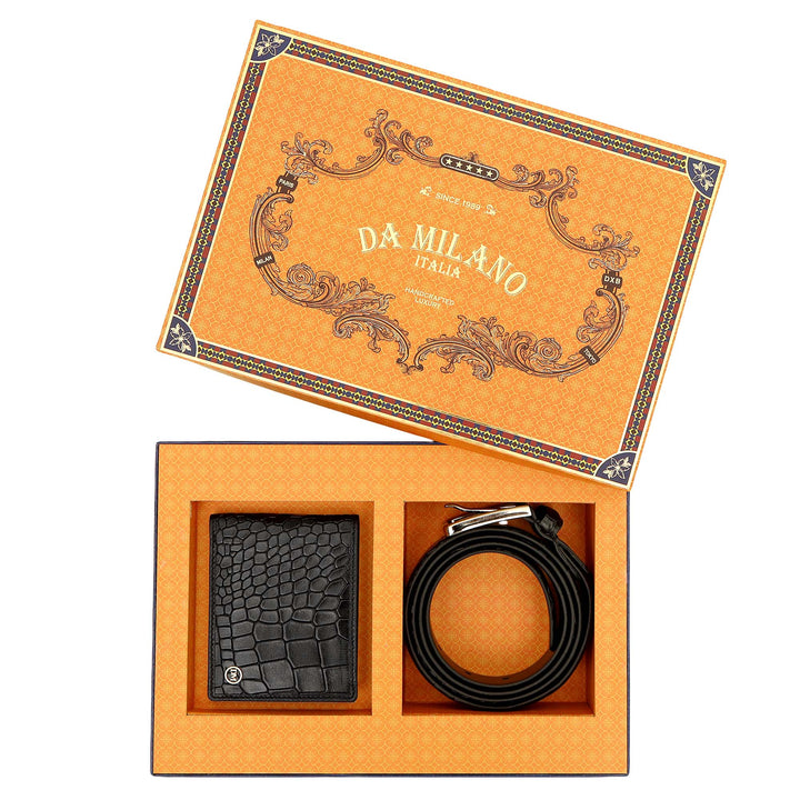 Croco -Textured Leather Men's Gift Set - Black