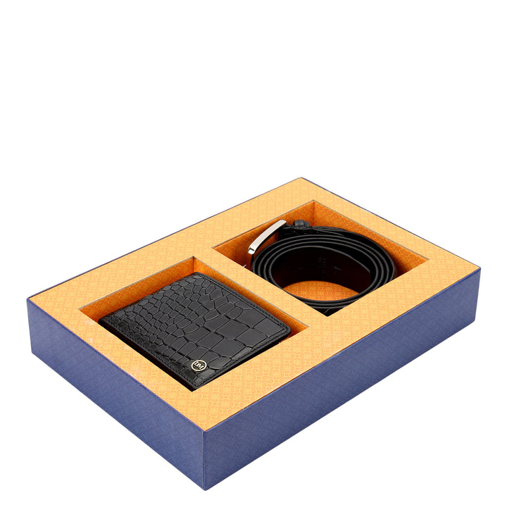 Croco -Textured Leather Men's Gift Set - Black