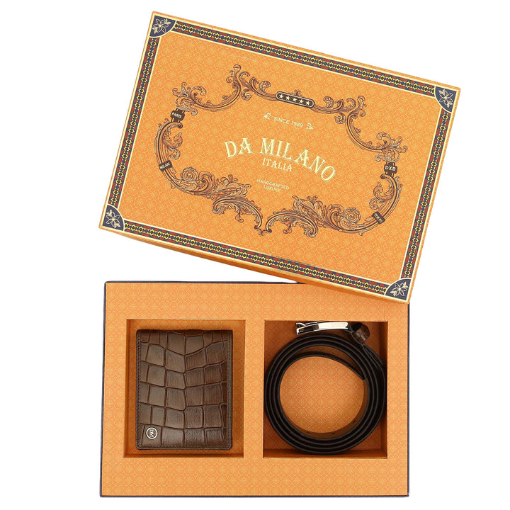 Croco- Textured Leather Men's Gift Set - Walnut