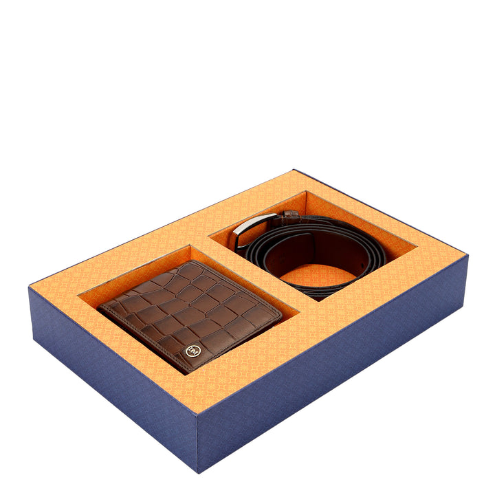 Croco- Textured Leather Men's Gift Set - Walnut