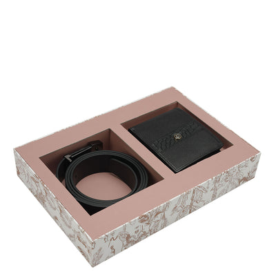 Black Fish Leather Mens Wallet & Belt Gift Set