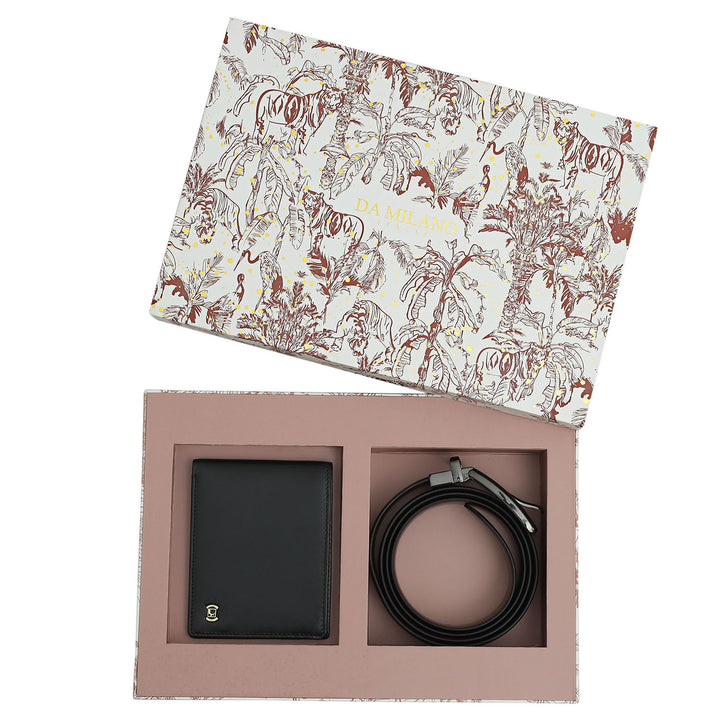 Black & Brown Plain Leather Mens Wallet & Belt Gift Set