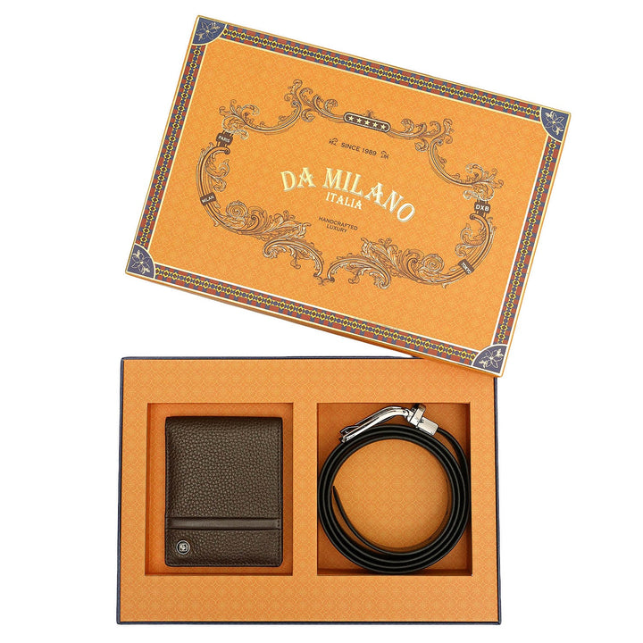 Chocolate Wax Leather Mens Wallet & Belt Gift Set
