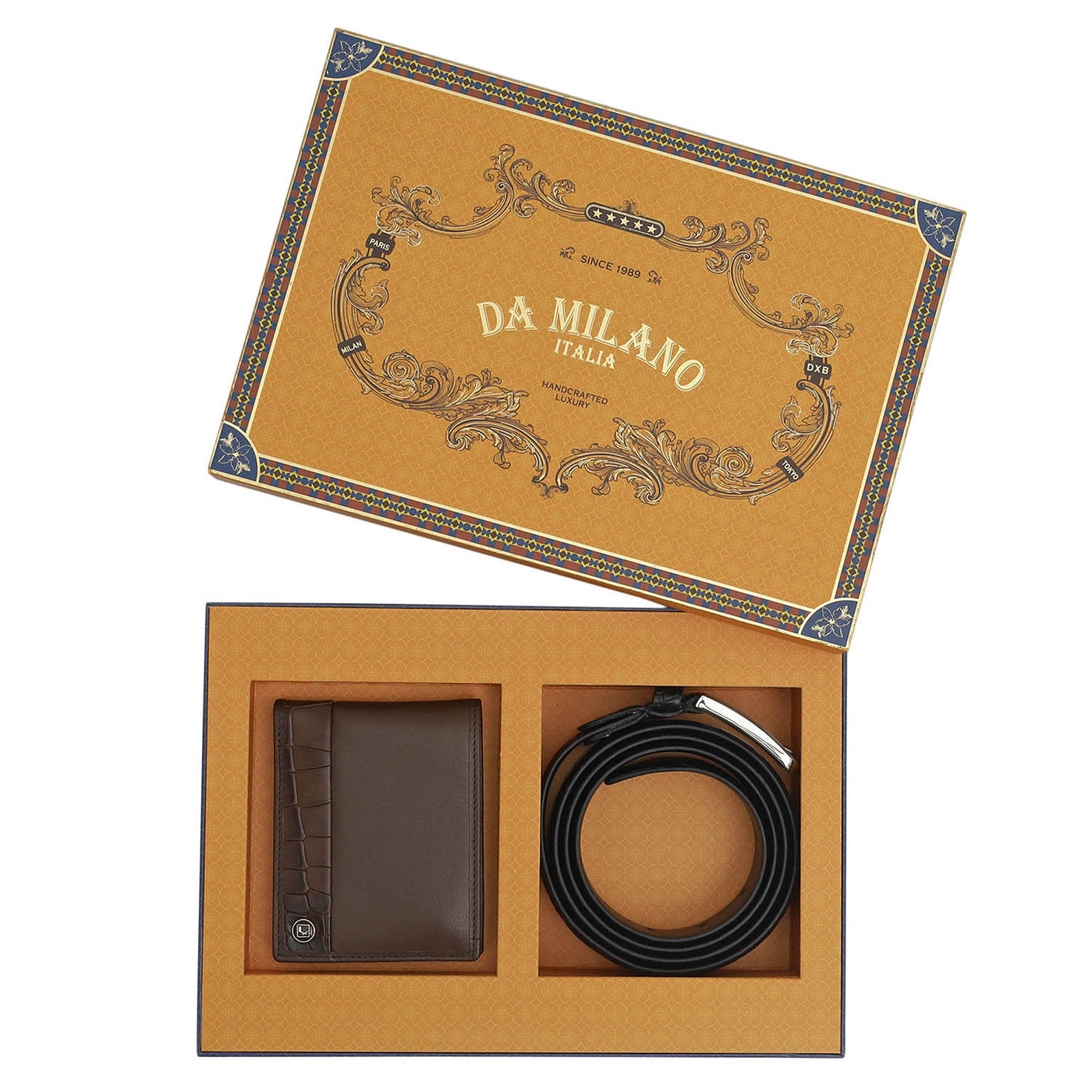 Black Brown Plain Croco Mens Wallet & Belt Gift Set
