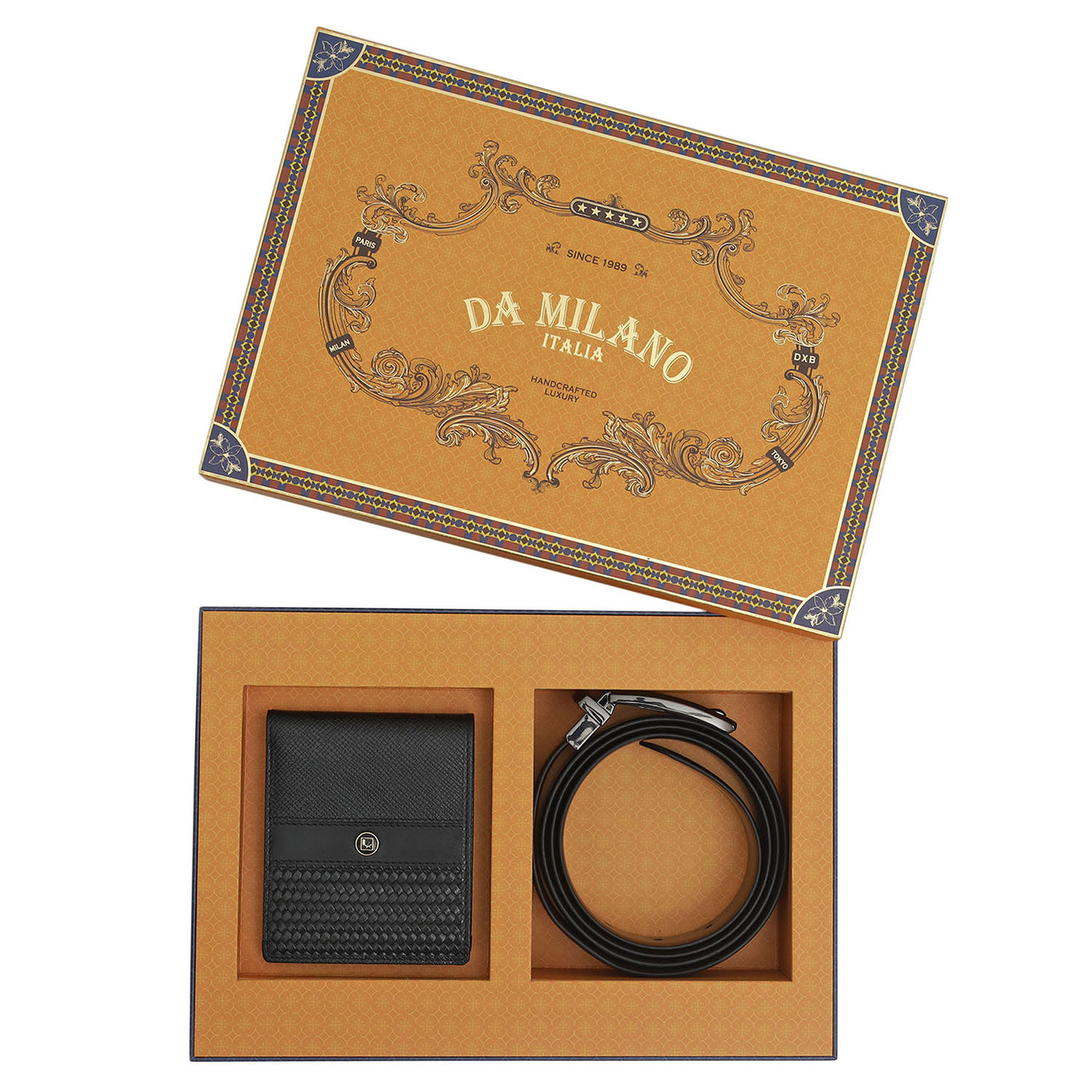 Black Brown Franzy Mat Emboss Mens Wallet & Belt Gift Set