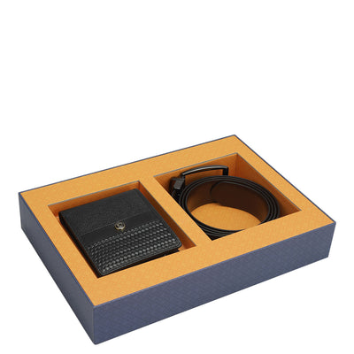 Black Brown Franzy Mat Emboss Mens Wallet & Belt Gift Set
