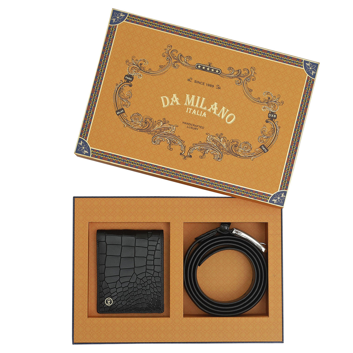 Black Croco Mens Wallet & Belt Gift Set