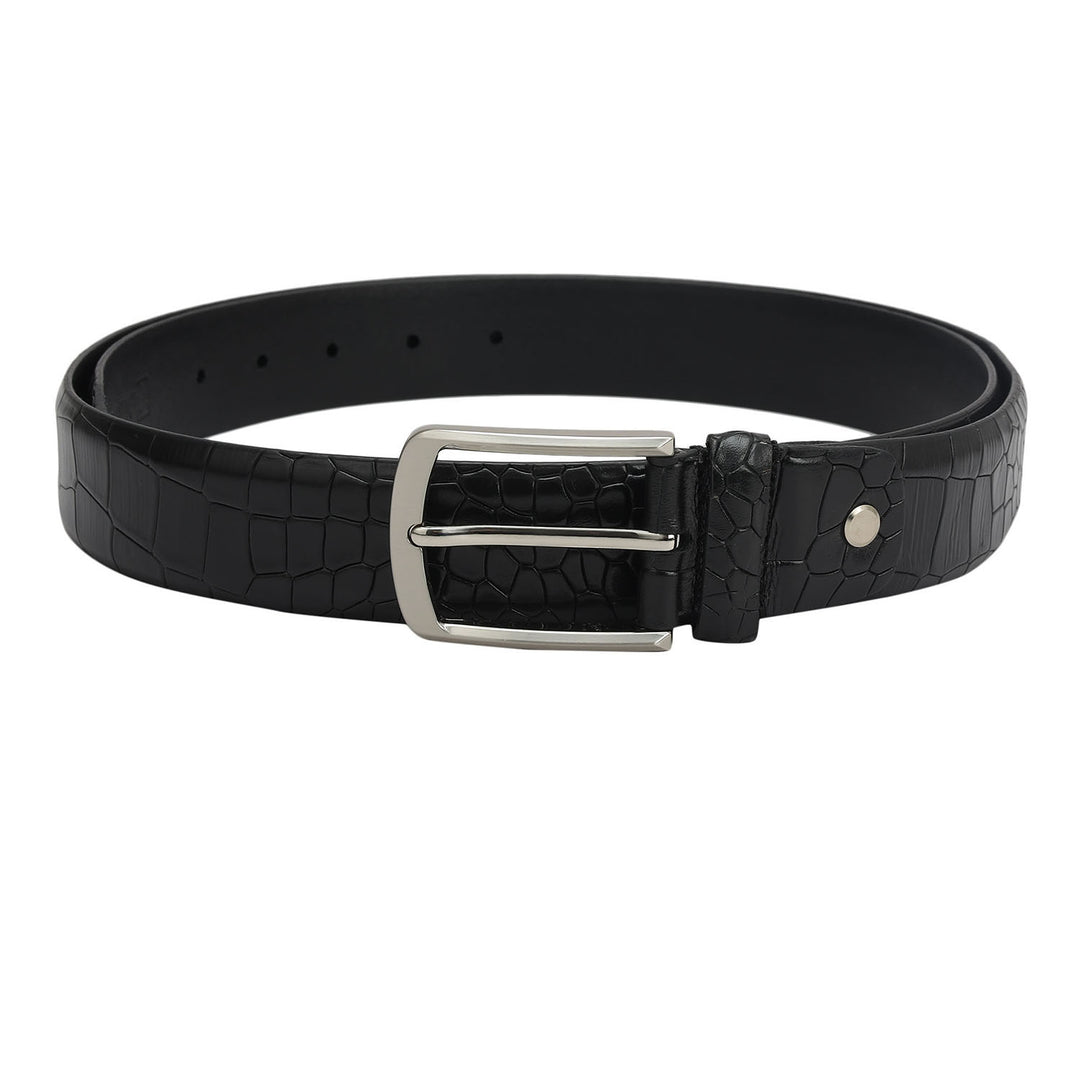 Black Plain Croco Mens Wallet & Belt Gift Set