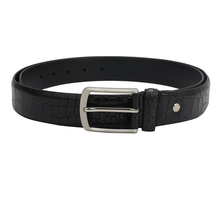 Black Plain Croco Mens Wallet & Belt Gift Set
