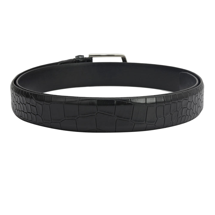 Black Plain Croco Mens Wallet & Belt Gift Set