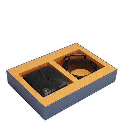 Black Brown Plain Mens Wallet & Belt Gift Set