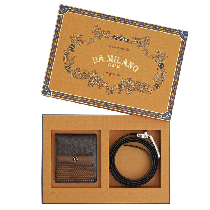 Brown Black Franzy Mat Emboss Mens Wallet & Belt Gift Set