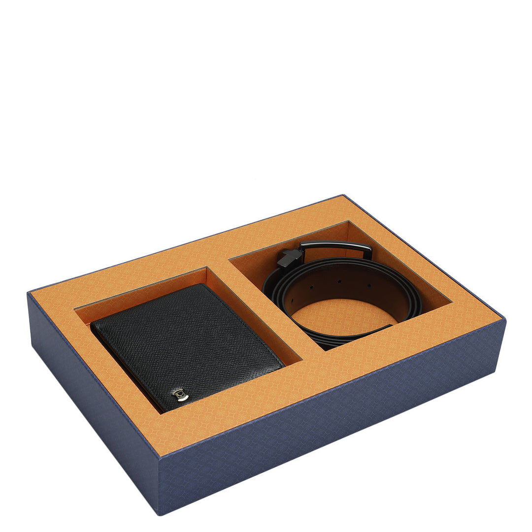 Black & Brown Franzy Leather Mens Wallet & Belt Gift Set