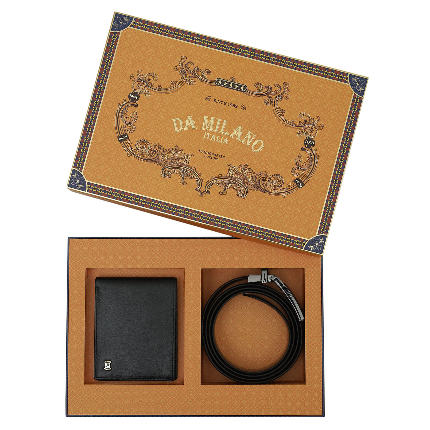 Black & Cognac Plain Leather Mens Wallet & Belt Gift Set