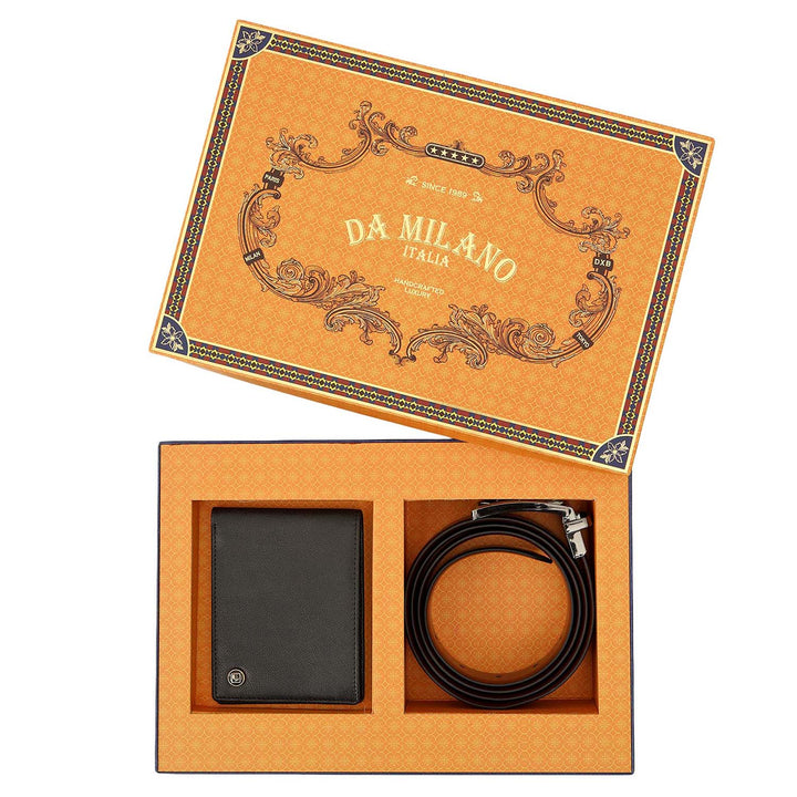 Plain Leather Men's Gift Set - Black & Cognac