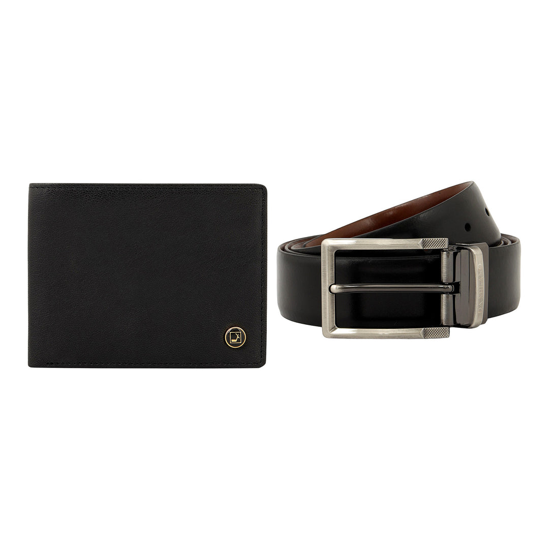 Plain Leather Men's Gift Set - Black & Cognac