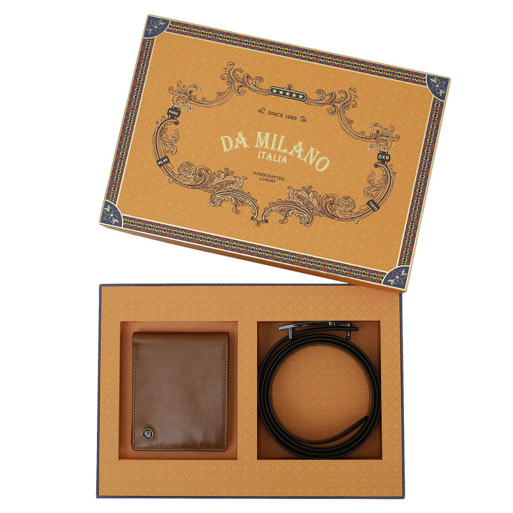 Cognac Plain Leather Mens Wallet & Belt Gift Set