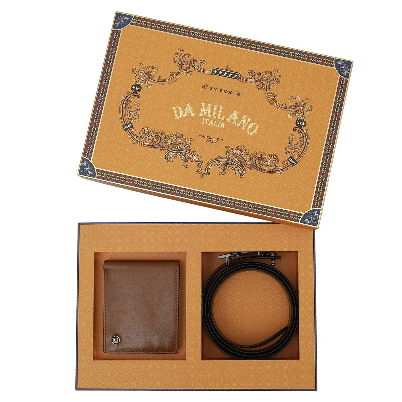 Cognac Plain Leather Mens Wallet & Belt Gift Set