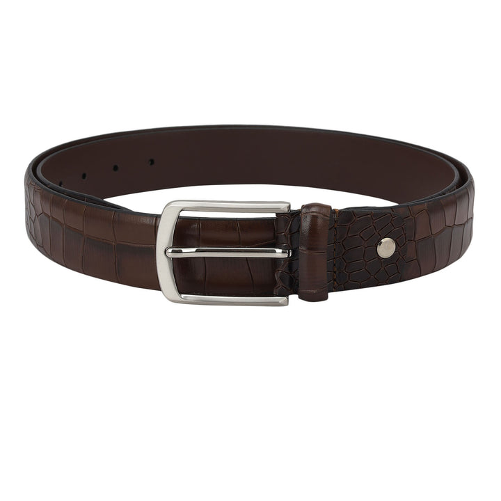 Croco Leather Mens Wallet & Belt Gift Set - Brown