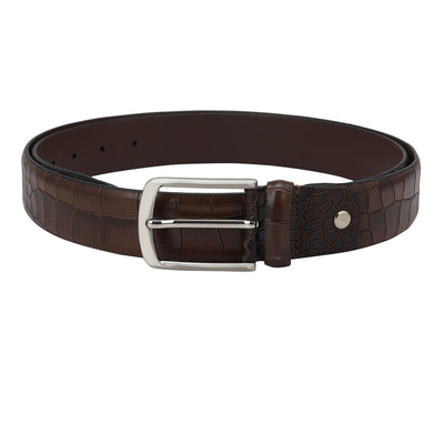 Croco Leather Mens Wallet & Belt Gift Set - Brown