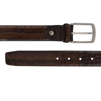 Croco Leather Mens Wallet & Belt Gift Set - Brown