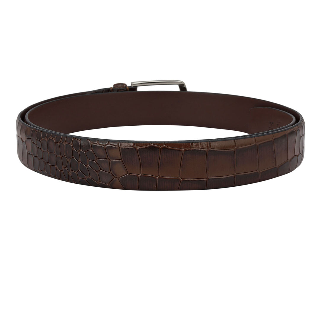 Croco Leather Mens Wallet & Belt Gift Set - Brown
