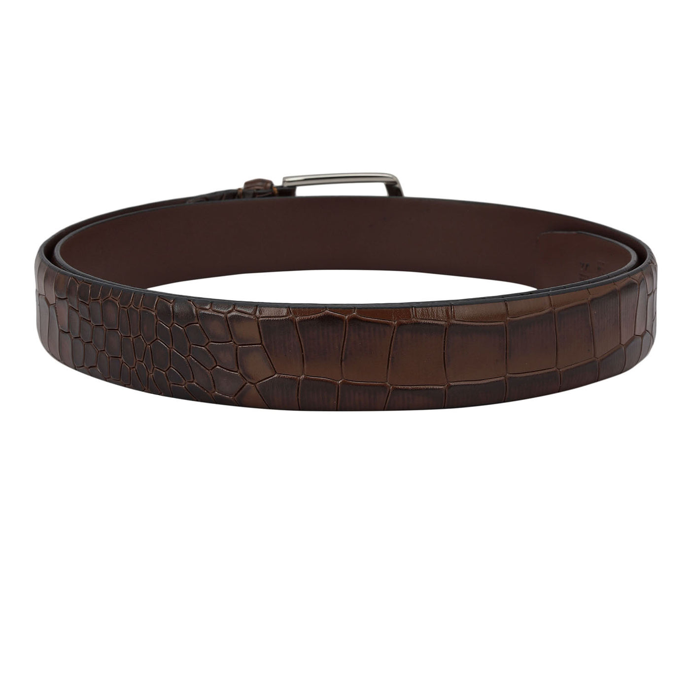 Croco Leather Mens Wallet & Belt Gift Set - Brown