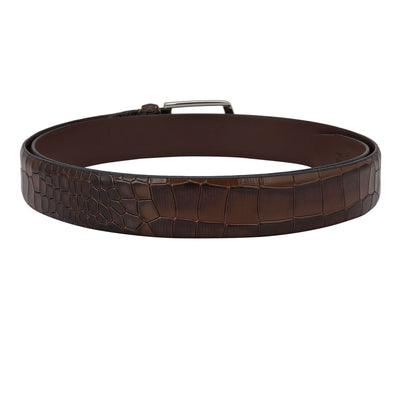 Croco Leather Mens Wallet & Belt Gift Set - Brown