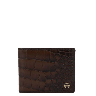 Croco Leather Mens Wallet & Belt Gift Set - Brown
