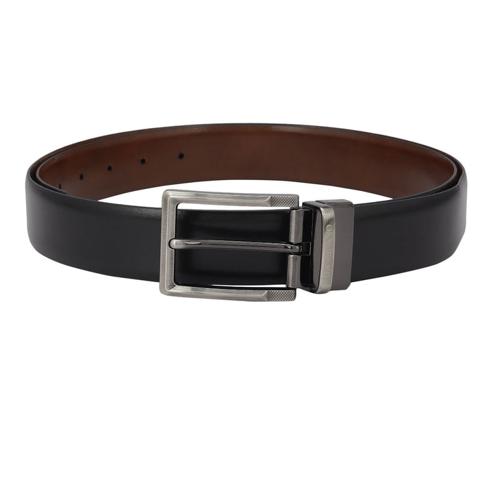 Mat Emboss Plain Leather Mens Wallet & Belt Gift Set - Black & Cognac