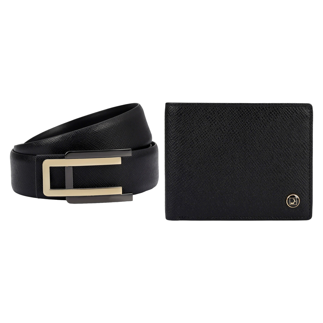 Black Saffiano Franzy Leather Mens Wallet & Belt Gift Set