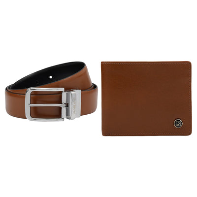 Cognac Plain Leather Mens Wallet & Belt Gift Set