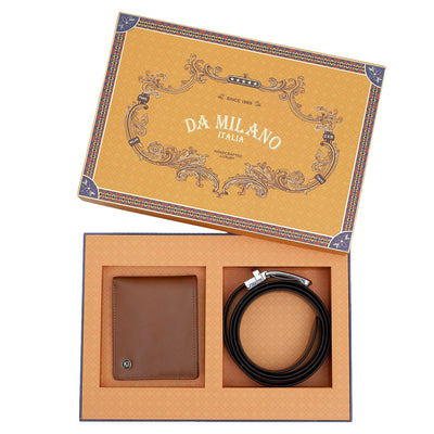 Cognac Plain Leather Mens Wallet & Belt Gift Set