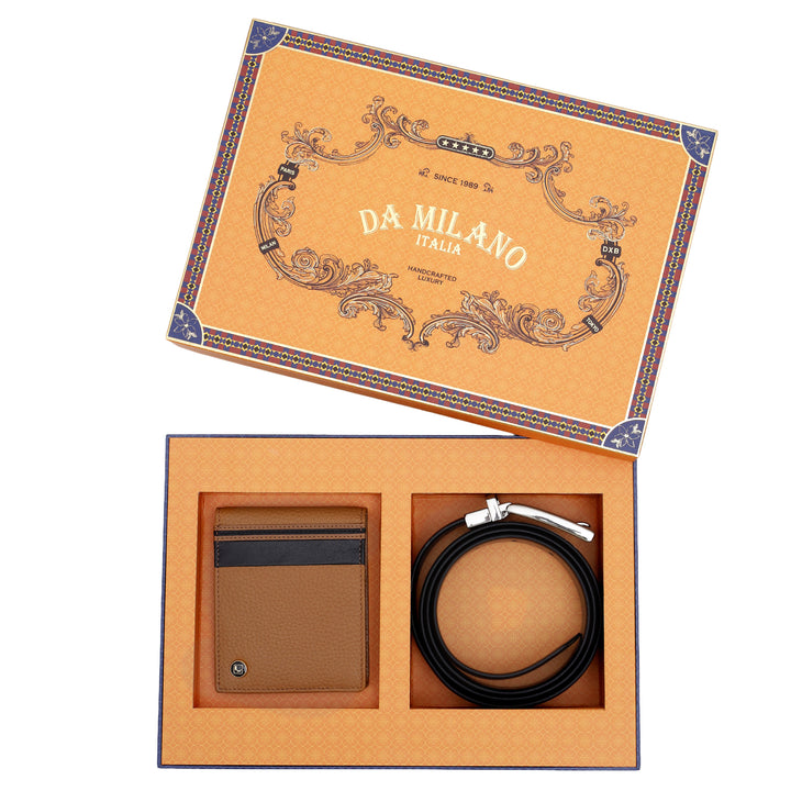 Cognac Wax Leather Mens Wallet & Belt Gift Set